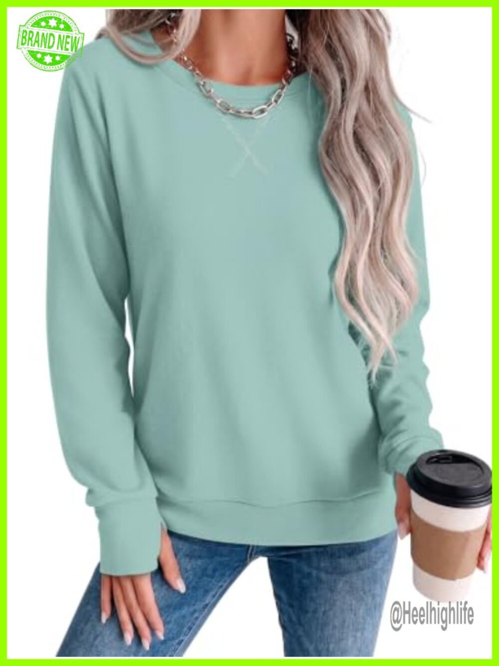 Womens Crewneck Sweatshirt Thumb Hole Long Sleeve Pullover Fall Outfit